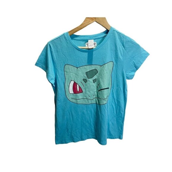 Pokemon Bulbasaur Wink Face T-Shirt Girls Blue Short Sleeved XXL NEW - Picture 1 of 5